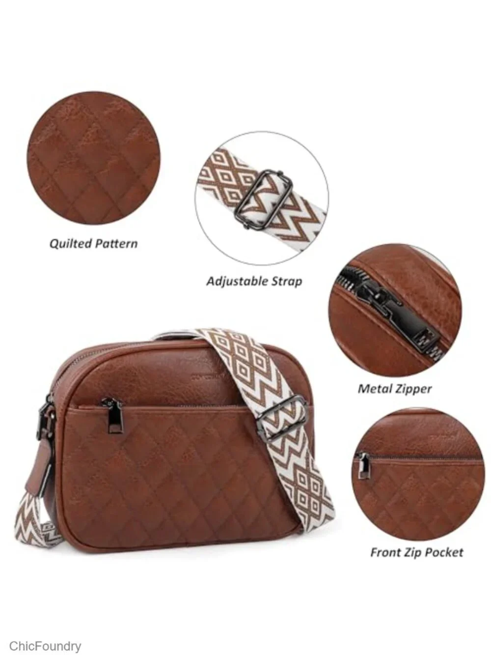 Quilted Faux Leather Crossbody Purse with Adjustable Strap